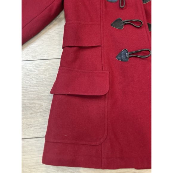 American Eagle Outfitters Red Toggle Coat with Faux Fur Hood Size Medium - Picture 4 of 6
